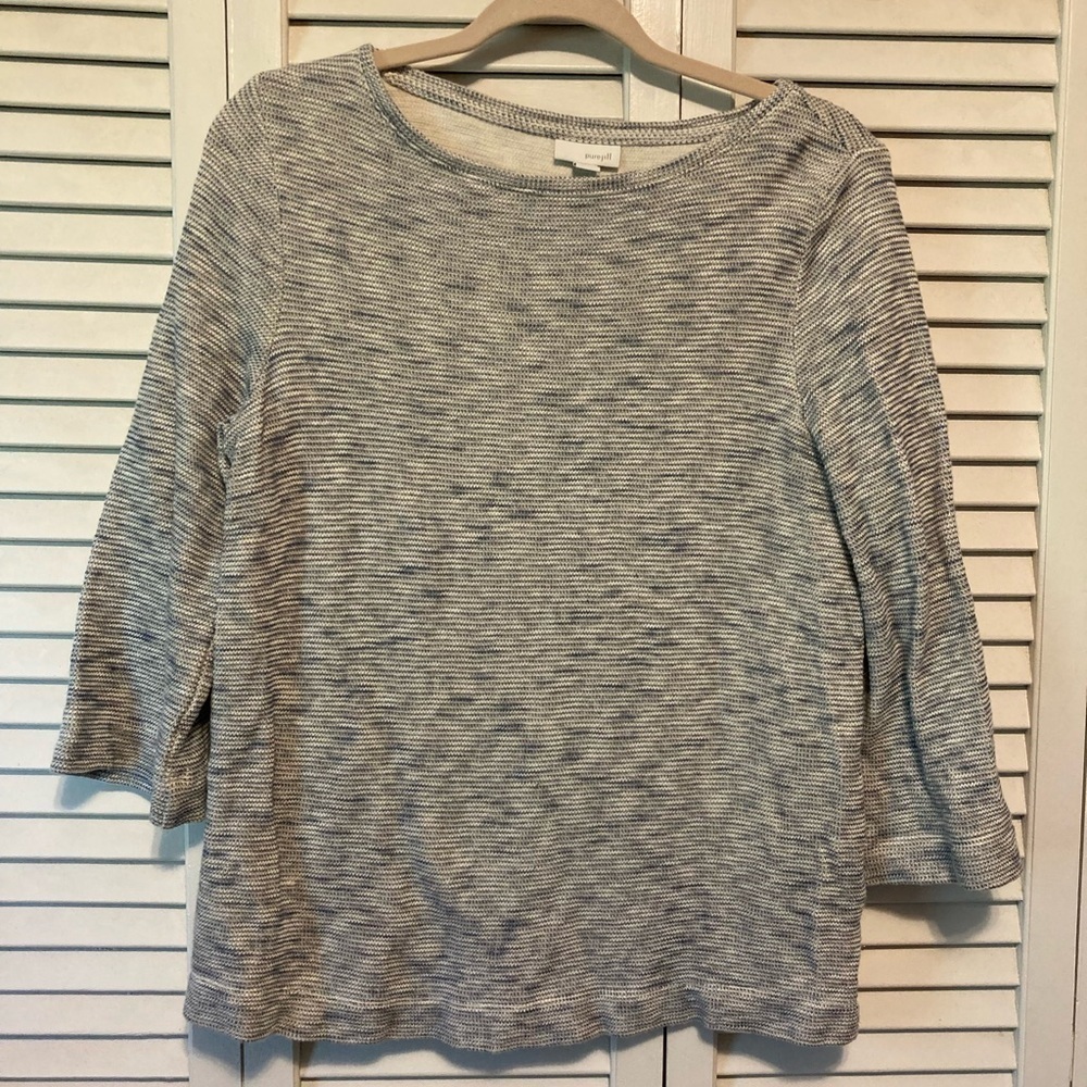 Pure J.Jill Blue And Grey 3/4 Sleeve Knit Sweater Top Size Small